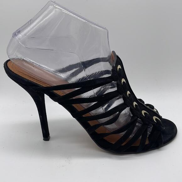 Givenchy Zenaide Suede Nautical Eyelet Heels Caged Gladiator Black Size 38 8 - Picture 4 of 13